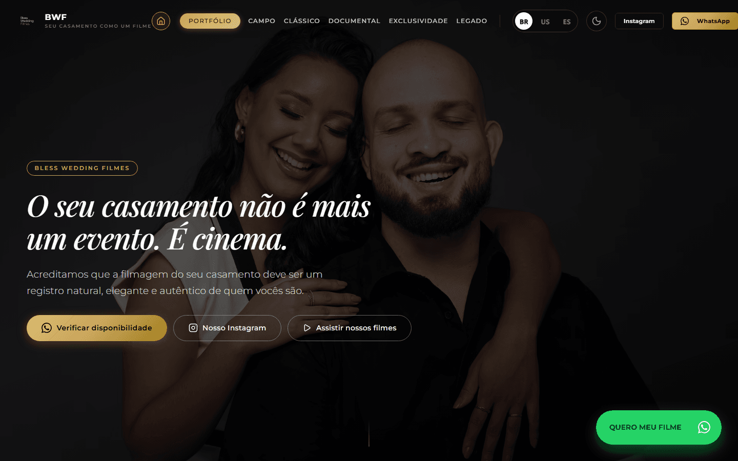 Captura de tela do site Bless Wedding Filmes