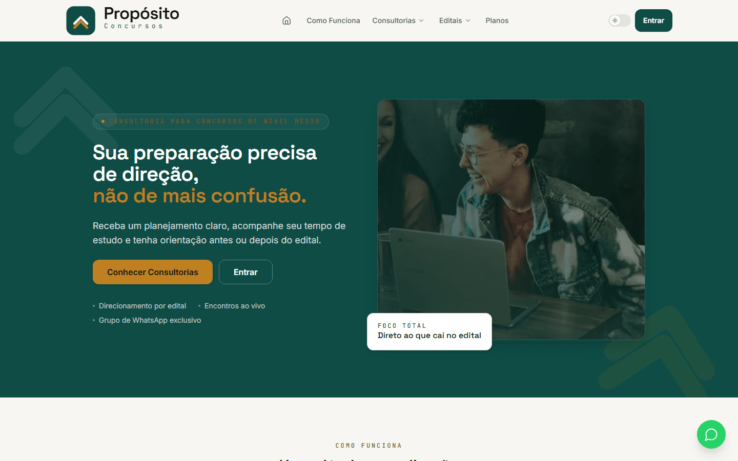 Captura de tela do site Propósito Concursos